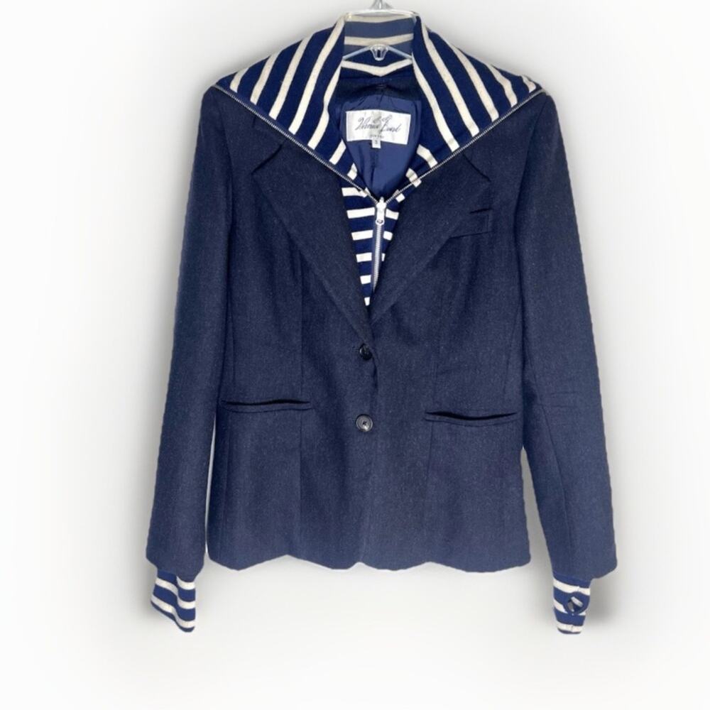 Veronica Beard Dickey Wool Blazer with Striped Insert Tailored Jacket Sz L/8 - Picture 3 of 14
